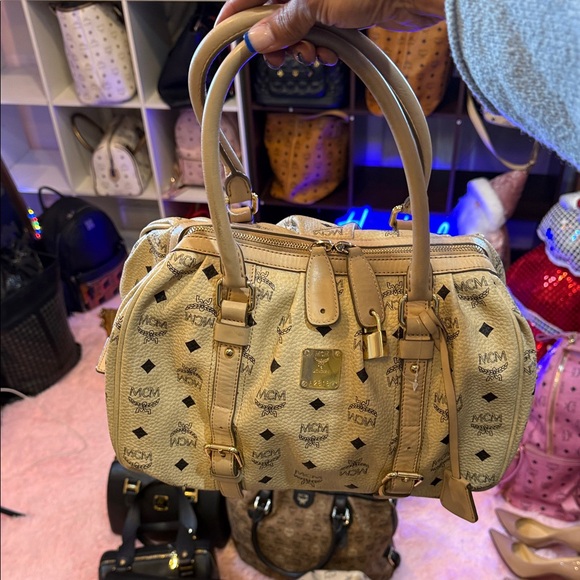 MCM Handbags - MCM Tan Monogram Satchel